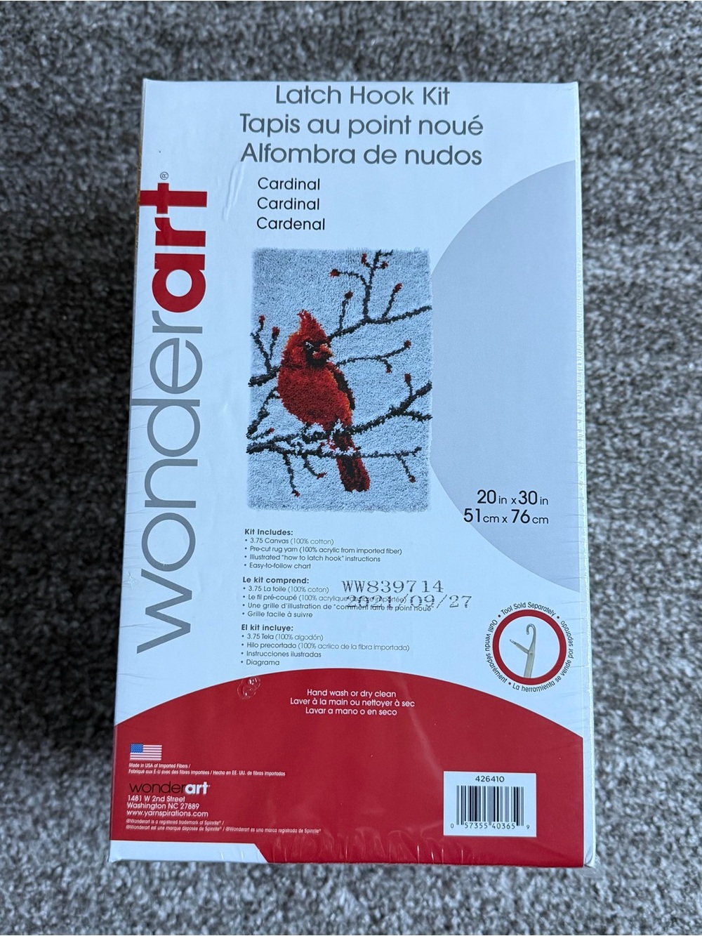 WonderArt Cardinal Latch Hook Kit NEW SEALED 20” x 30”